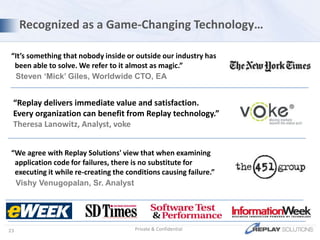Records only inputs, overhead low, invisible to app