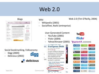 Web 2.0<br />Sept 2011<br />Communication et Collaboration Entreprise<br />7<br />Web 2.0 (Tim O'Reilly, 2004)<br />Blogs<...