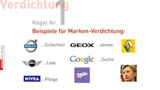 Verdichtung
             1
     Regel Nr.
     Beispiele für Marken-Verdichtung:

        ...Sicherheit      ...atmen


                            ...Suche
         ...Love


        ...Pflege
 