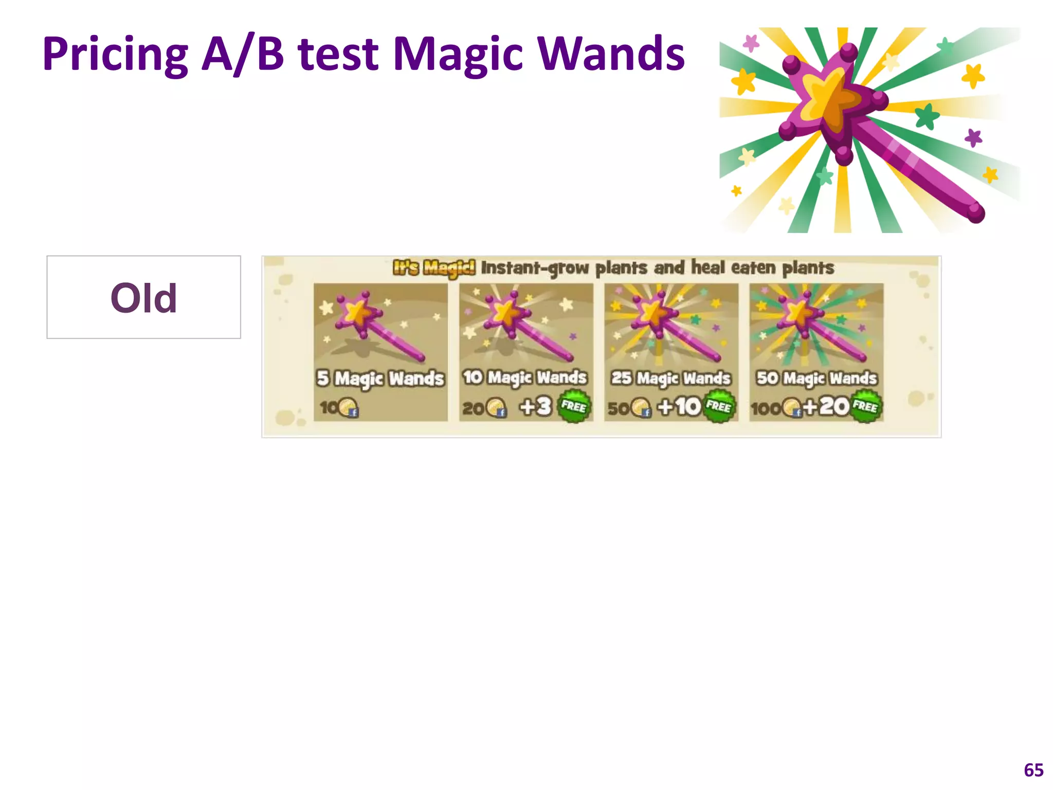 Pricing A/B test Magic Wands



  Old




                               65
 