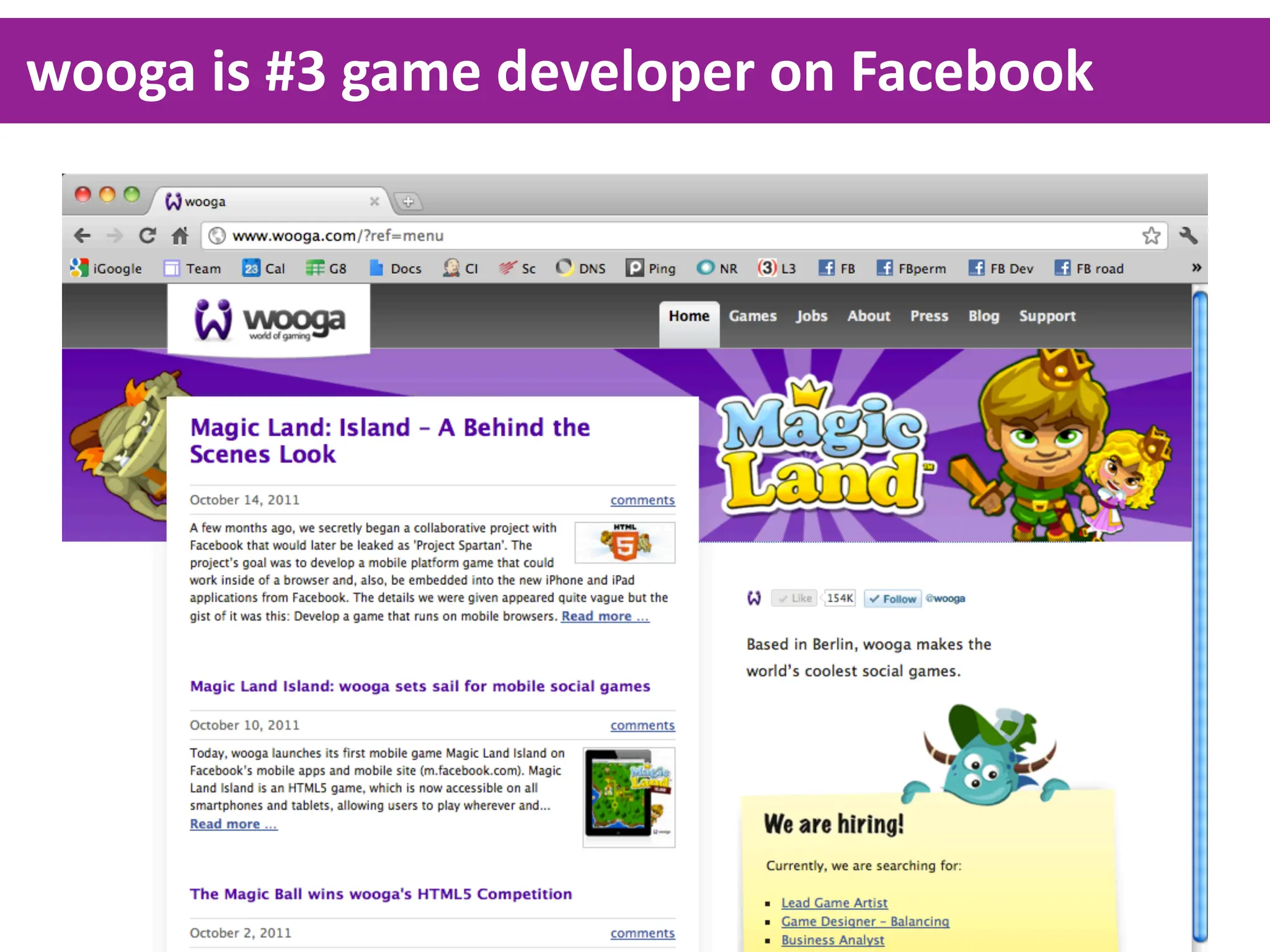 wooga  is  #3  game  developer  on  Facebook
 