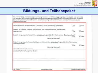 Bildungs- und Teilhabepaket Ministerium  für Bildung und Kultur  des Landes Schleswig-Holstein 