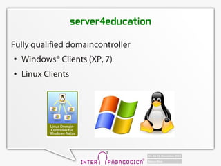 server4education

Fully qualified domaincontroller
   Windows? Clients (XP, 7)
   Linux Clients
 