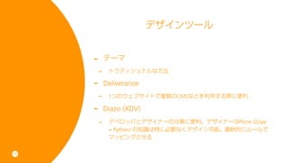 ǥĩ`


     -       Ʃ`
         -    ȥǥʥʷ

     -       Deliverance
         -    1ĤΥ֥Ȥ}CMSʤɤäH˱

     -       Diazo (XDV)
         -    ǥ٥åѤȥǥʩ`η֘I˱ǥʩ`Plone (Zope
              + Python) ֪Rؤ˱ҪʤǥܡKĤ˥`
              ޥåԥ󥰤

15
 
