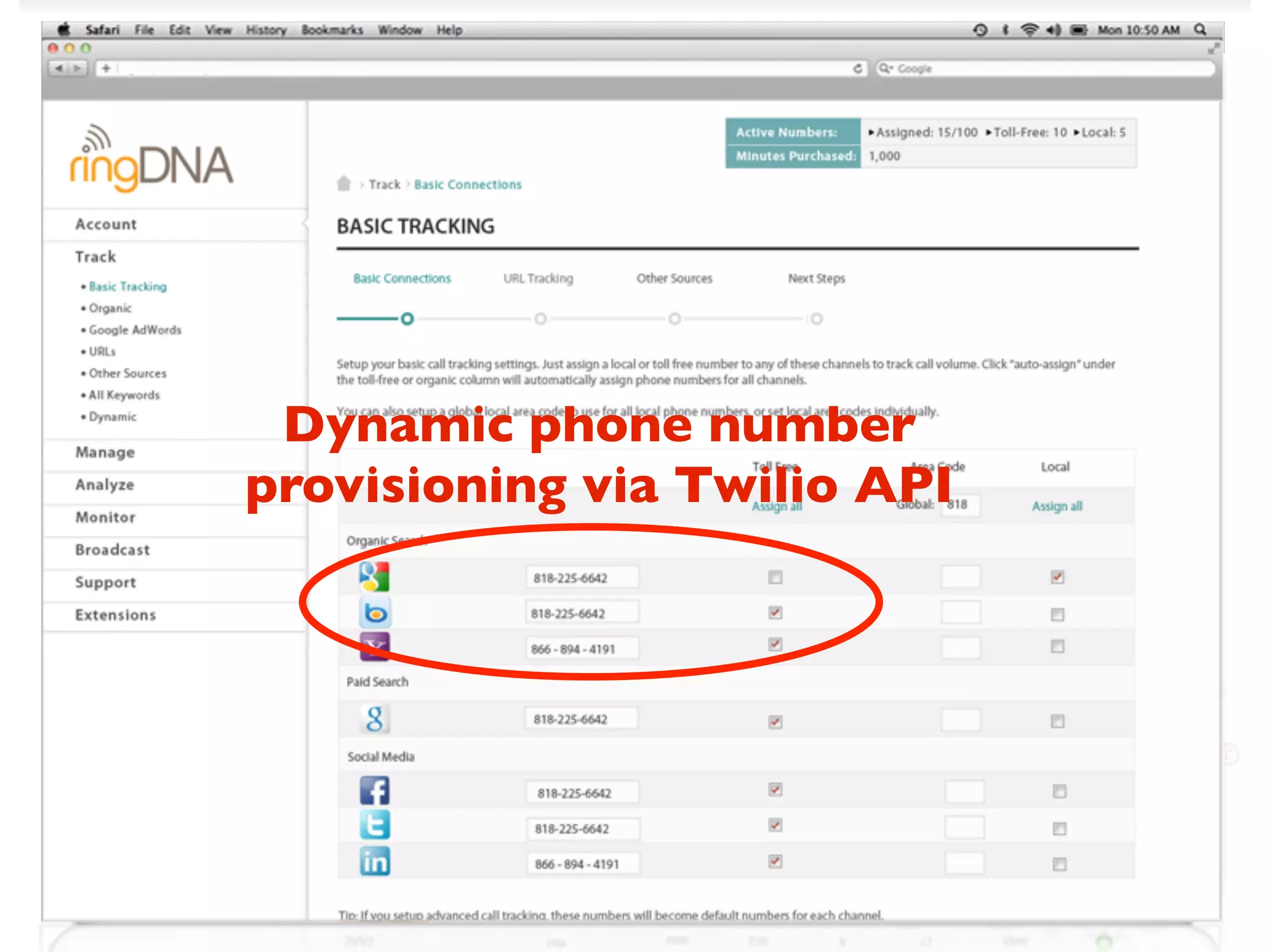 Dynamic phone number
provisioning via Twilio API
 