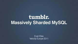 Massively Sharded MySQL

            Evan Elias
       Velocity Europe 2011
 