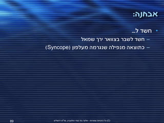 ‫אבחנה:‬
                                                                      ‫• חשד ל...‬
                   ‫– חשד לשבר בצוואר ירך שמאל‬
     ‫– כתוצאה מנפילה שנגרמה מעלפון (‪)Syncope‬‬




‫98‬      ‫(‪ )C‬כל הזכויות שמורות - אלעד גתי וצחי הולצברג, מד"א ירושלים‬
 