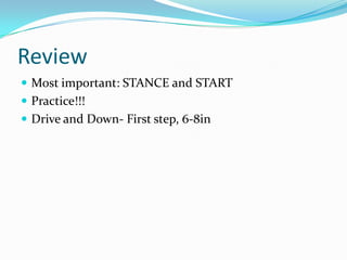 Cut First Step: Just like your Bucket step, loose ground to gain ground. Second Step: Lower your level, take your inside forearm and explode through the defenders outside kneeThird Step: ROLL, SCRAMBLE Drills: - Cut drill http://www.youtube.com/watch?v=jLXPwrcapZM