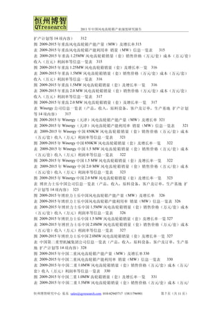 2011 年中国风电齿轮箱产业深度研究报告

扩产计划等 14 项内容）           312
图 2009-2015 年重齿风电齿轮箱产能产量（MW）及增长率 315
表 2009-2015 年重齿风电齿轮箱产能利用率 销量（MW）信息一览表          315
表 2009-2015 年重齿 1.25MW 风电齿轮箱销量（套）销售价格（万元/套）成本（万元/套）
收入（万元）利润率等信息一览表 315
图 2009-2015 年重齿 1.25MW 风电齿轮箱销量（套）及增长率一览 316
表 2009-2015 年重齿 1.5MW 风电齿轮箱销量（套）销售价格（万元/套）成本（万元/套）
收入（万元）利润率等信息一览表 316
图 2009-2015 年重齿 1.5MW 风电齿轮箱销量（套）及增长率一览 316
表 2009-2015 年重齿 2.0 MW 风电齿轮箱销量（套）销售价格（万元 /套）成本（万元/套）
收入（万元）利润率等信息一览表 317
图 2009-2015 年重齿 2.0 MW 风电齿轮箱销量（套）及增长率一览 317
表 Winergy 公司信息一览表（产品，收入，原料设备，客户及订单，生产基地 扩产计划
等 14 项内容）       317
图 2009-2015 年 Winergy（天津）风电齿轮箱产能产量（MW）及增长率 321
表 2009-2015 年 Winergy（天津）风电齿轮箱产能利用率 销量（MW）信息一览表        321
表  2009-2015 年 Winergy 中国 850KW 风电齿轮箱销量（套）销售价格（万元 / 套）成本
（万元/套）收入（万元）利润率等信息一览表                321
图 2009-2015 年 Winergy 中国 850KW 风电齿轮箱销量（套）及增长率一览    322
表 2009-2015 年 Winergy 中国 1.5 MW 风电齿轮箱销量（套）销售价格（万元 / 套）成本
（万元/套）收入（万元）利润率等信息一览表                322
图 2009-2015 年 Winergy 中国 1.5 MW 风电齿轮箱销量（套）及增长率一览 322
表 2009-2015 年 Winergy 中国 2.0 MW 风电齿轮箱销量（套）销售价格（万元 / 套）成本
（万元/套）收入（万元）利润率等信息一览表                323
图 2009-2015 年 Winergy 中国 2.0 MW 风电齿轮箱销量（套）及增长率一览 323
表 博世力士乐中国公司信息一览表（产品，收入，原料设备，客户及订单，生产基地 扩
产计划等 14 项内容） 323
图 2009-2015 年博世力士乐中国风电齿轮箱产能产量（MW）及增长率 326
表 2009-2015 年博世力士乐中国风电齿轮箱产能利用率 销量（MW）信息一览表 326
表 2009-2015 年博世力士乐中国 1.5MW 风电齿轮箱销量（套）销售价格（万元 /套）成本
（万元/套）收入（万元）利润率等信息一览表           326
图 2009-2015 年博世力士乐中国 1.5 MW 风电齿轮箱销量（套）及增长率一览 327
表 2009-2015 年博世力士乐中国 2.0MW 风电齿轮箱销量（套）销售价格（万元 /套）成本
（万元/套）收入（万元）利润率等信息一览表           327
图 2009-2015 年博世力士乐中国 2.0MW 风电齿轮箱销量（套）及增长率一览 327
表 中国第二重型机械集团公司信息一览表（产品，收入，原料设备，客户及订单，生产基
地 扩产计划等 14 项内容） 328
图 2009-2015 年中国二重风电齿轮箱产能产量（MW）及增长率 330
表 2009-2015 年中国二重风电齿轮箱产能利用率 销量（MW）信息一览表     330
表 2009-2015 年中国二重 1.0MW 风电齿轮箱销量（套）销售价格（万元/套）成本（万元/
套）收入（万元）利润率等信息一览表 330
图 2009-2015 年中国二重 1.0MW 齿轮箱销量（套）及增长率一览 331
表 2009-2015 年中国二重 1.5MW 风电齿轮箱销量（套）销售价格（万元/套）成本（万元/

恒州博智研究中心 张东 sales@qyresearch.com 010-82945717 13811796901   第 7 页（共 11 页）
 