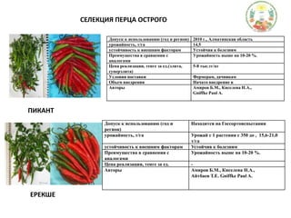 СЕЛЕКЦИЯ ПЕРЦА ОСТРОГОПИКАНТЕРЕКШЕ