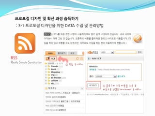 프로포절 디자인 및 확산 과정 습득하기
    : 3-1 프로포젃 디자읶을 위핚 DATA 수집 및 관리방법




RSS
Really Simple Syndication
 