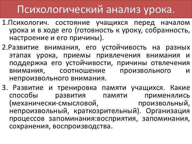 Схема психологического анализа урока пример Психологический анализ урока Mind Map