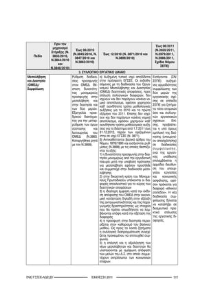 Πριν τον
                                                                                           Έως 06/2011
                 μηχανισμό
                                Έως 06/2010                                                (Ν.3920/2011,
                Στήριξης (Ν.
                              (N.3845/2010, Ν.      Έως 12/2010 (Ν. 3871/2010 και          Ν.3979/2011,
    Πεδίο        3833/2010,
                               3847/2010 και                  Ν.3899/2010)                 Ν.3986/2011,
                Ν.3844/2010
                                Ν.3863/2010)                                               Σχέδιο Νόμου
                    και
                                                                                               ΣΕΠΕ)
                Ν.3846/2010)
                                  3. ΣΥΛΛΟΓΙΚΟ ΕΡΓΑΤΙΚΟ ΔΙΚΑΙΟ
Μεσολάβηση                   Ρύθμιση διαδικα- α) Αυξημένη τυπική ισχύ αποδίδεται          Εισάγονται (ΣΝ/
και Διαιτησία                σίας προσφυγής στην πρόσφατη ΕΓΣΣΕ. Οι εκδοθη-               ΣΕΠΕ) αυξημέ-
(ΟΜΕΔ)/                      στον ΟΜΕΔ. Θέ- σόμενες με τη διαδικασία του Οργα-            νες αρμοδιότητες
Συμφιλίωση                   σπιση δυνατότη- νισμού Μεσολάβησης και Διαιτησίας            συμφιλίωσης των
                             τας μονομερούς (ΟΜΕΔ) διαιτητικές αποφάσεις, προς            δύο μερών της
                             προσφυγής στην επίλυση συλλογικών διαφορών, δεν              εργασιακής σχέ-
                                                 ισχύουν και δεν παράγουν κανένα νο-
                             μεσολάβηση και                                               σης σε επίπεδο
                                                 μικό αποτέλεσμα, εφόσον χορηγούν
                             στην διαιτησία και καθ’ οιονδήποτε τρόπο μισθολογικές        ΣΕΠΕ για ζητήμα-
                             των δύο μερών. αυξήσεις για το 2010 και το πρώτο             τα τόσο ατομικών
                             Εξαγγελία προε- εξάμηνο του 2011. Επίσης δεν ισχύ-           όσο και συλλογι-
                             δρικού διατάγμα- ουν και δεν παράγουν κανένα νομικό          κών εργασιακών
                             τος για την μεταρ- αποτέλεσμα, εφόσον χορηγούν καθ’          σχέσεων.      Επί-
                             ρύθμιση των όρων οιονδήποτε τρόπο μισθολογικές αυξή-         σης, προβλέπε-
                             σύστασης        και σεις για το διάστημα από 1.7.2011 έως    ται η υπό όρους
                             λειτουργίας του 31.12.2012, πέραν των οριζομένων             εμπλοκή της διοί-
                             ΟΜΕΔ      (Ν.3863. στην σε ισχύ ΕΓΣΣΕ (Ν. 3871).             κησης (υπουργεί-
                             Καταργήθηκε ρητά β) Αντικαθίστανται βασικά άρθρα του         ου απασχόλησης)
                             με τον Ν.3899).     Νόμου 1876/1990 και εισάγονται ρυθ-      σε    διαδικασίες
                                                 μίσεις (Ν.3899) με τις οποίες θεσπίζο-   συμφιλίωσης,
                                                 νται τα εξής:
                                                                                          ενώ της εργατι-
                                                 1) η δυνατότητα προσφυγής στην διαι-
                                                 τησία μονομερώς από την εργοδοτική       κής     υπόθεσης
                                                 πλευρά μετά την υποβολή πρότασης         επιλαμβάνεται η
                                                 για μεσολάβηση εφόσον προσήλθε           αρμόδια διεύθυν-
                                                 και συμμετείχε στην διαδικασία μεσο-     ση του υπουρ-
                                                 λάβησης.                                 γείου εργασίας
                                                 2) στην δικαστική κρίση του Μονομε-      και    κοινωνικής
                                                 λούς Πρωτοδικείου υπόκεινται οι δια-     ασφάλισης, εφό-
                                                 φορές αποκλειστικά για το κύρος των      σον πρόκειται για
                                                 διαιτητικών αποφάσεων                    διαφορά «εθνικού
                                                 3) η ιδιαίτερη έμφαση κατά την έκδο-     επιπέδου». Η νέα
                                                 ση απόφασης του ΟΜΕΔ στην οικονο-        διαδικασία συμ-
                                                 μική κατάσταση δηλαδή στην εξέλιξη
                                                                                          φιλίωσης δύναται
                                                 της ανταγωνιστικότητας και της παρα-
                                                 γωγικής δραστηριότητας ως στοιχεία       να καταλήξει σε
                                                 που θα πρέπει οπωσδήποτε να λαμ-         δεσμευτικό πρα-
                                                 βάνονται υπόψη κατά την εξέταση της      κτικό    επίλυσης
                                                 διαφοράς                                 της εργατικής δι-
                                                 4) η προσφυγή στην διαιτησία περιο-      αφοράς.
                                                 ρίζεται στον καθορισμό του βασικού
                                                 μισθού. Ως προς τα λοιπά ζητήματα
                                                 η συλλογική διαπραγμάτευση συνεχί-
                                                 ζεται προκειμένου να επιτευχθεί συμ-
                                                 φωνία.
                                                 5) η επιλογή και η αξιολόγηση των
                                                 νέων μεσολαβητών και διαιτητών θα
                                                 υλοποιούνται με ομόφωνη απόφαση
                                                 των μελών του Δ.Σ. στο οποίο συμμε-
                                                 τέχουν εκπρόσωποι των κοινωνικών
                                                 εταίρων.



INE/-                               2011                                                  1
 