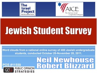 POS #11559
Word clouds from a national online survey of 400 Jewish undergraduate
students, conducted October 28-November 20, 2011.
 