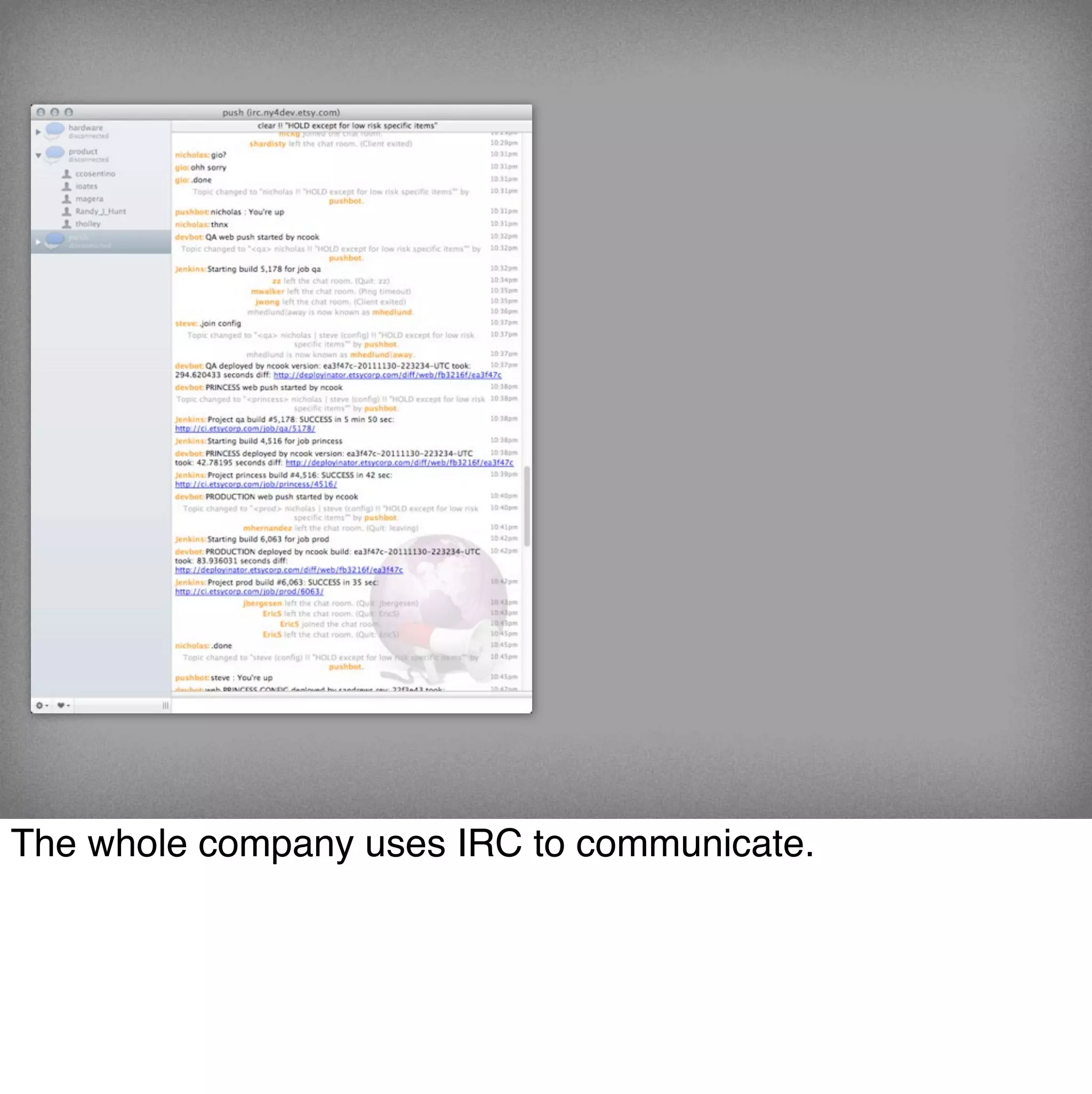 The whole company uses IRC to communicate.
 