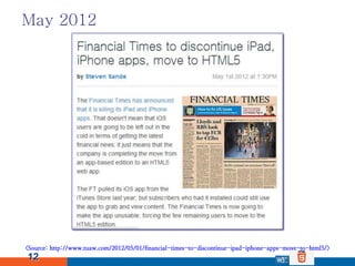 May 2012




<Source: http://www.tuaw.com/2012/05/01/financial-times-to-discontinue-ipad-iphone-apps-move-to-html5/>
12
 