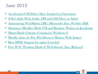June 2012
   Accelerated CSS Filters Have Landed in Chromium
   iOS 6 Adds Web Audio API and CSS Filters to Safari
   A...