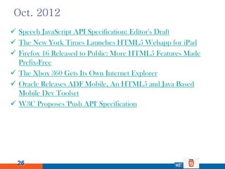 Oct. 2012
 Speech JavaScript API Specification: Editor's Draft
 The New York Times Launches HTML5 Webapp for iPad
 Fire...