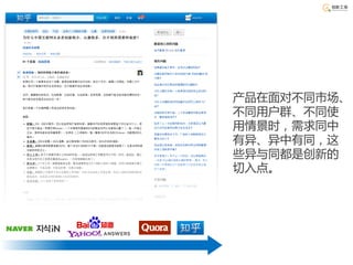 产品在面对不同市场、
不同用户群、不同使
用情景时，需求同中
有异、异中有同，这
些异与同都是创新的
切入点。
 