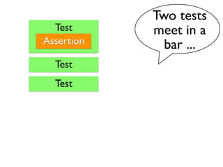 Two tests
  Test      meet in a
Assertion     bar ...
  Test
  Test
 