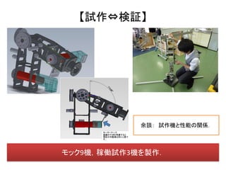 【試作⇔検証】




            余談： 試作機と性能の関係．



モック9機，稼働試作3機を製作．
 