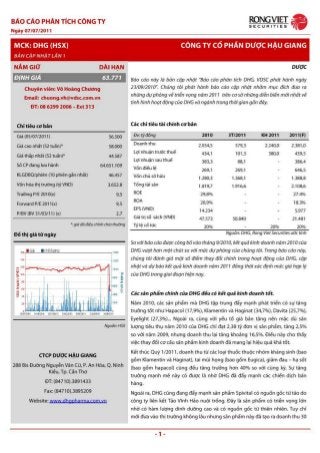 Báo cáo phân tích cổ phiếu Công ty cổ phần dược Hậu Giang ( do Rong Viet securities thực hiện (2011.07.07)