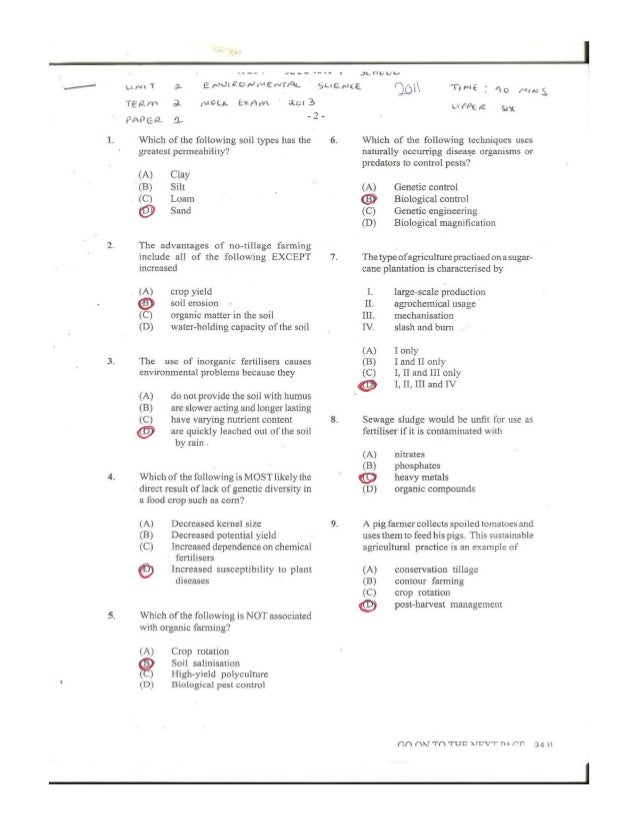 CAPE Environmental Science Unit 2 Paper 1 2011