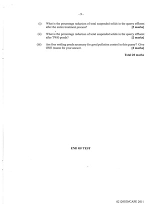 CAPE Environmental Science Unit 1 Paper 2 2011