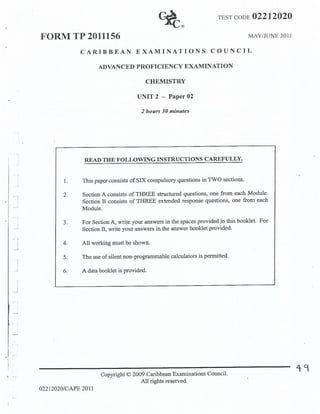 CAPE Chemistry Unit 2 Paper 2 2011