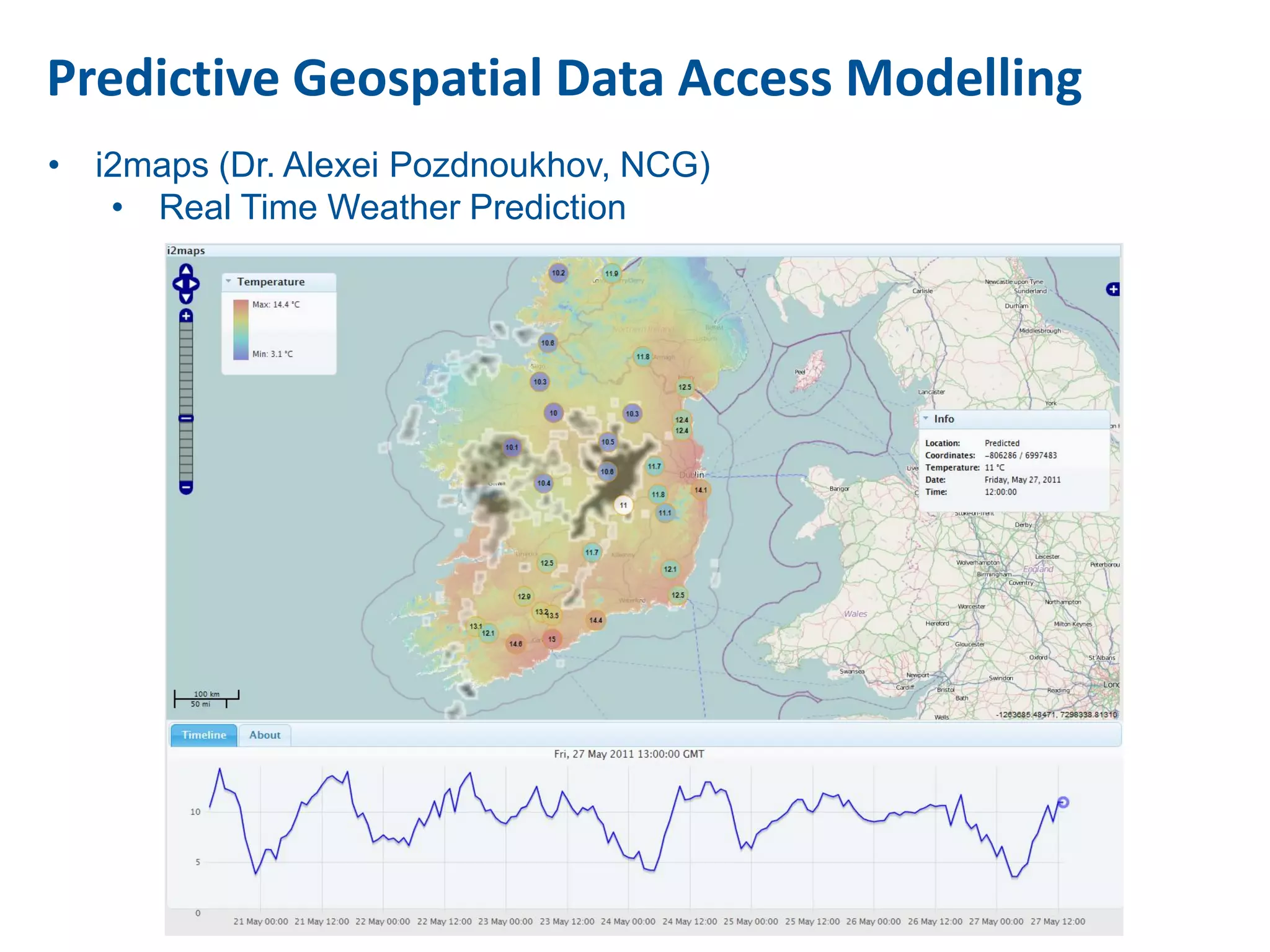 Predictive Geospatial Data Access Modelling
• i2maps (Dr. Alexei Pozdnoukhov, NCG)
   • Real Time Weather Prediction
 