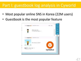 •  Most	
  popular	
  online	
  SNS	
  in	
  Korea	
  (22M	
  users)	
  
•  Guestbook	
  is	
  the	
  most	
  popular	
  f...
