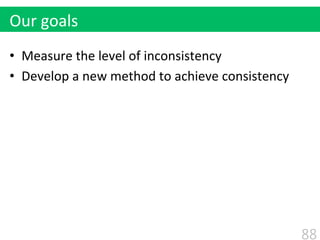 •  Measure	
  the	
  level	
  of	
  inconsistency	
  
•  Develop	
  a	
  new	
  method	
  to	
  achieve	
  consistency	
  ...