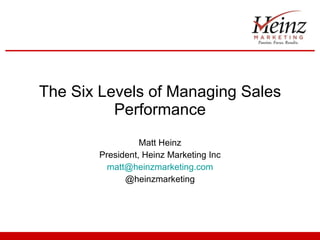 The Six Levels of Managing Sales Performance Matt Heinz President, Heinz Marketing Inc [email_address] @heinzmarketing 