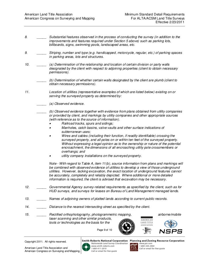 Table A 2011 ALTA ACSM Survey Responsibilities