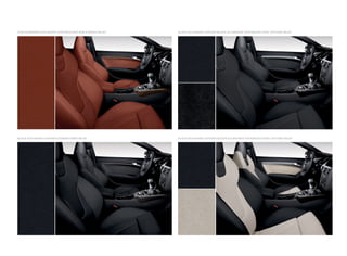 BLACK SILK NAPPA LEATHER | CARBON FIBER INLAY*
TUSCAN BROWN SILK NAPPA LEATHER | GRAY BIRCH WOOD INLAY*
BLACK SILK NAPPA LEATHER/BLACK ALCANTARA® | STAINLESS STEEL TEXTURE INLAY†
BLACK SILK NAPPA LEATHER/SILVER ALCANTARA® | STAINLESS STEEL TEXTURE INLAY†
 