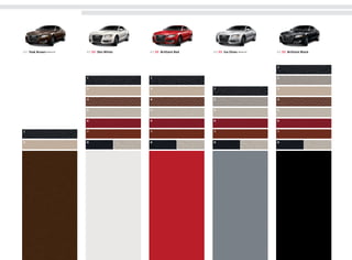 A5 S5 Ibis White
7
6
2
1
A5 S5 Ice Silver METALLIC§
A5 S5 Brilliant Red
6
5 5
4
3
1
A5 S5 Brilliant Black
7
6
5
4
3
2
1
83
1
A5 Teak Brown METALLIC§
8 8
7 7
6
4
3
1
5
8
 