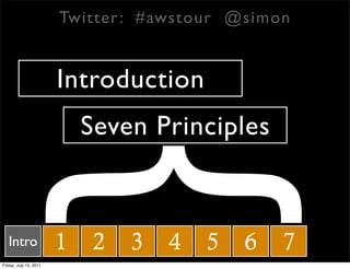 Twitter : #awstour @simon


                        Introduction
                            Seven Principles



}  Intro
...