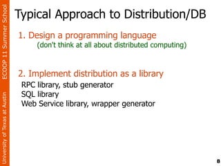 ECOOP 11 Summer School

                                Typical Approach to Distribution/DB
                              ...