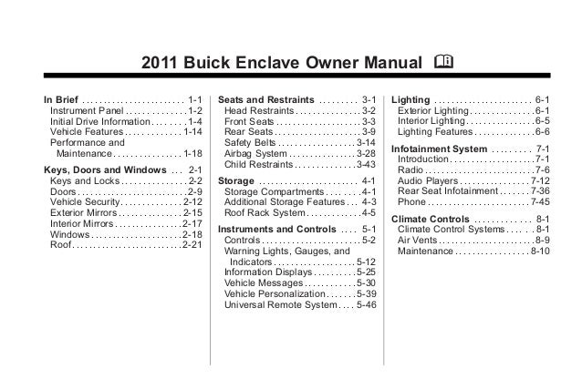 2011 Buick Enclave Toledo Owners Manual