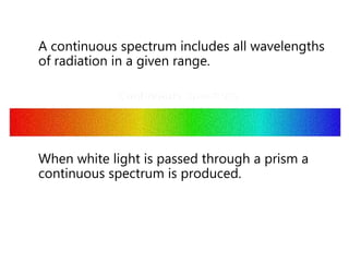 White LightPrismVisible light is one category of EM radiation.  The visible light spectrum is subdivided into six “colors”.REDORANGEYELLOWGREENBLUEVIOLET