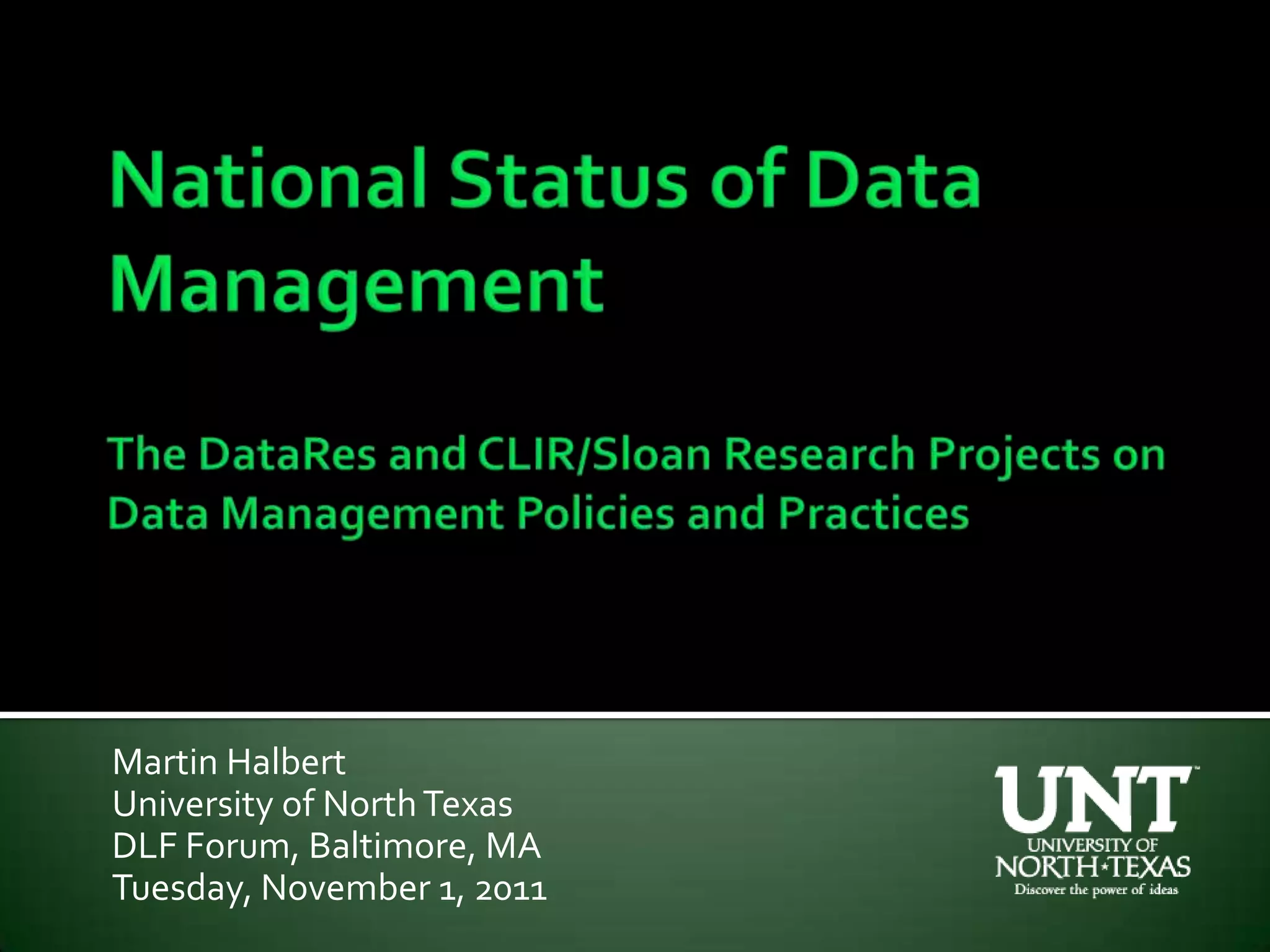 Martin Halbert
University of North Texas
DLF Forum, Baltimore, MA
Tuesday, November 1, 2011
 