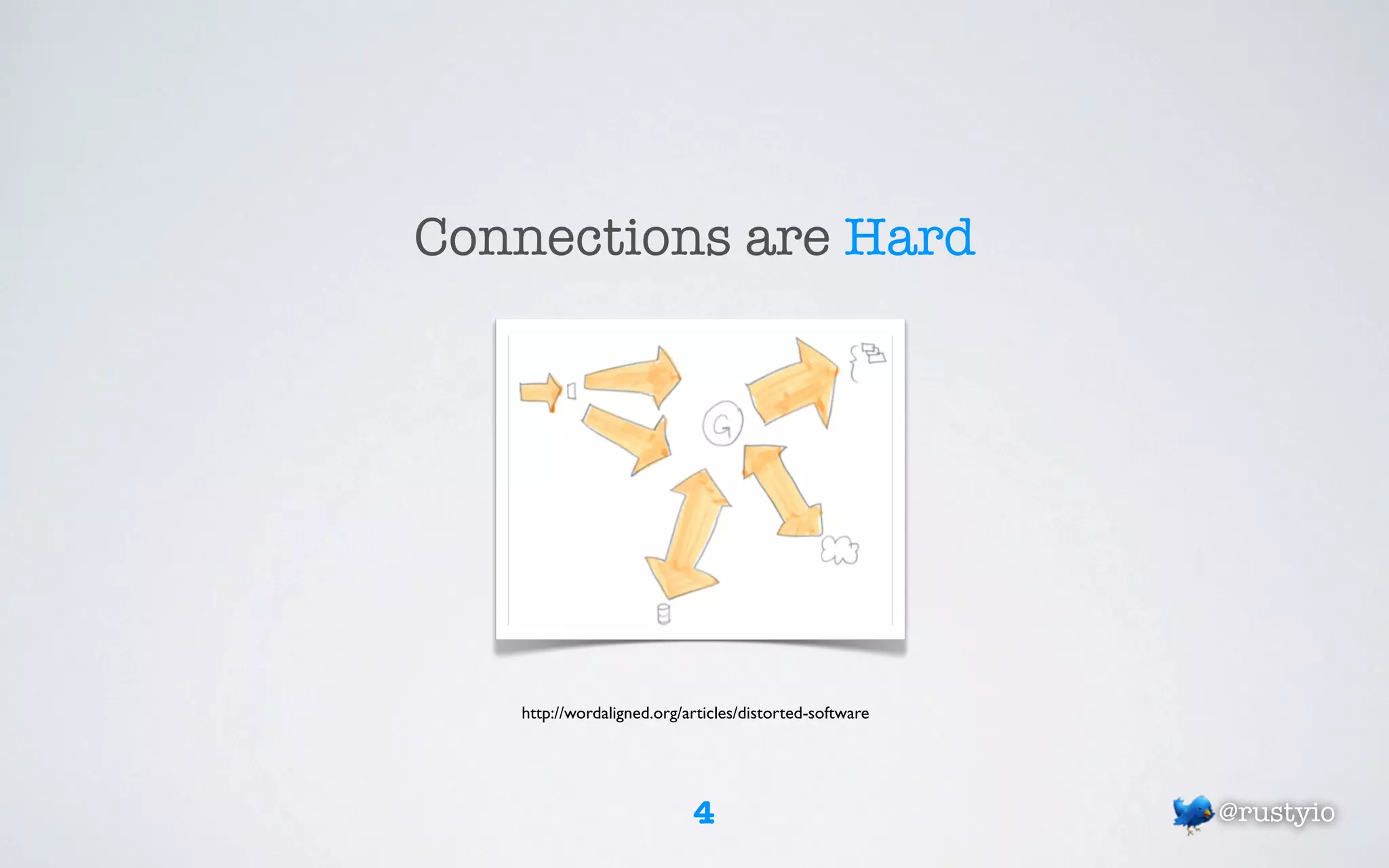 Connections are Hard




   http://wordaligned.org/articles/distorted-software




                           4                            @rustyio
 