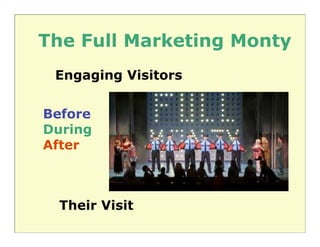 The Full Marketing Monty
 Engaging Visitors


Before
During
After



 Their Visit
 