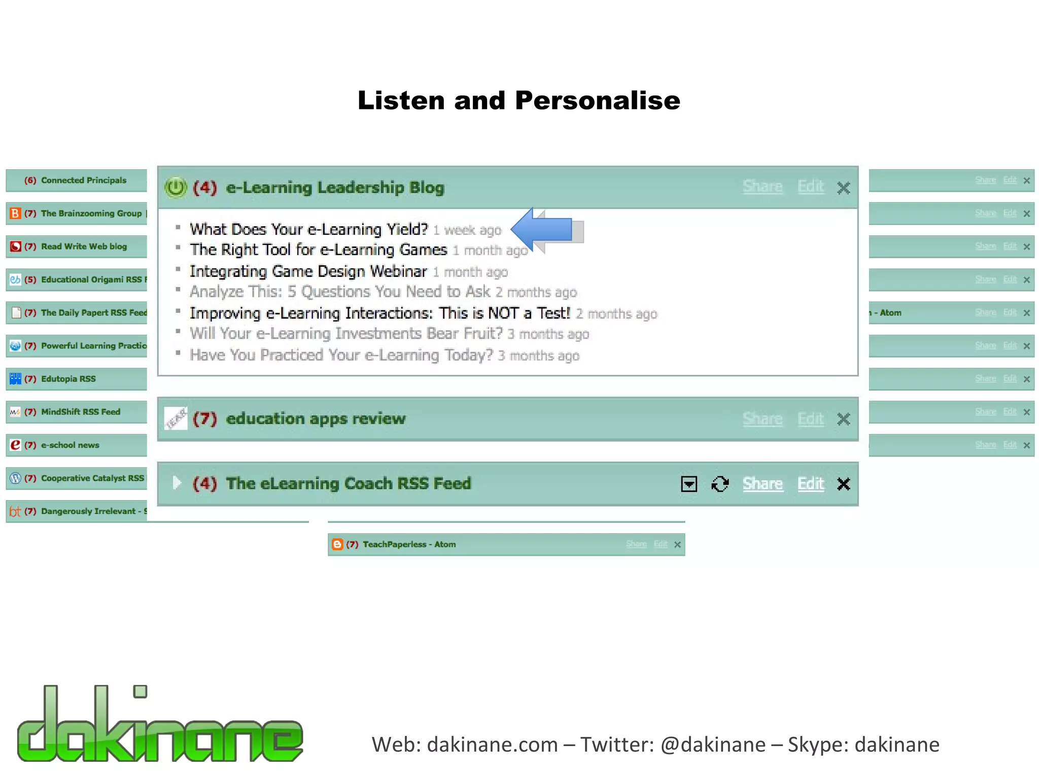 Web: dakinane.com – Twitter: @dakinane – Skype: dakinane Listen and Personalise 