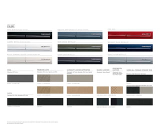 Allcolors are basecoat/clearcoat for high-gloss and durable finish.See dealer for more details on color and trim options.
1
Not available on Sierra Denali models.
COLORS
GMC S I ERRA
ST e a lt h GRAY m e ta l l i c available on denali
S t o r m g r ay m e ta l l i c 1
m idni g h t b l u e m e ta l l i c 1
onyx b l a c k available on denali
s u m m i t whi t e available on denali GRAY- G r e e n m e ta l l i c 1
f i r e r e d 1
PURE s i lv e r m e ta l l i c 1
sierra ALL-TERRAIN interior trimpremium cloth
(Standard: SLE trim, Hybrid and XFE)
ultrasoft leather-appointed
(Standard: SLT trim; Available: SLE trim, Hybrid
and XFE)
c o c o a / l i g h t c a s h m e r e
e bony / e bony l e at h e r
l i g h t t i ta ni u m
l i g h t c a s h m e r E
e bony
l i g h t t i ta ni u m
l i g h t c a s h m e r e
e bony
d a r k t i ta ni u m
d a r k t i ta ni u m
vinyl
(Standard: WT trim)
cloth
(Standard: SL trim; Available: WT trim)
ebony
Premium cloth (Standard: SLE trim)
ebony / light titanium
Ultrasoft leather-appointed (Standard: SLT trim)
ebony
whi t e di a m ond t r i c o at available on denali only
	perforated 	
nuance leather	 leather
(Standard: Sierra Denali)	 (Standard: Sierra 	
	Denali with heated 	
	 and cooled seats)
 