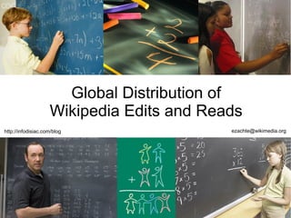 Global Distribution of
                    Wikipedia Edits and Reads
http://infodisiac.com/blog                                  ezachte@wikimedia.org

                             Erik Zachte - Wikimania 2011
 