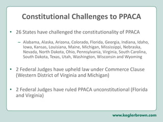 Individuals must purchase insurance for the minimum essential health coverage or pay penalty of the greater of $95, or up to 1% of income (penalty will increase each year)PPACA Impact on ALL Health Plans:January 1, 2014Vouchers: Employers must provide free choice vouchers for lower income employees who qualify for an affordability exemptionEmployers who offer minimum essential coverage and who pay a portion of coverage must also provide “qualified employees” with a voucher that can be applied to the purchase of insurance through an ExchangeVoucher must equal the amount the employer would have paid to provide coverage for the employee under its group health plan