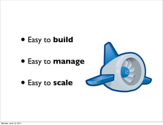 • Easy to build
                    • Easy to manage
                    • Easy to scale

Monday, June 13, 2011
 