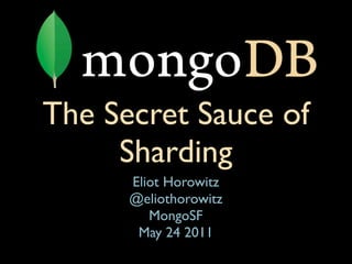The Secret Sauce of
     Sharding
      Eliot Horowitz
      @eliothorowitz
         MongoSF
       May 24 2011
 
