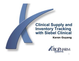 Clinical Supply and
           pp y
Inventory Tracking
with Siebel Clinical
         Karen Ouyang




                   1
 
